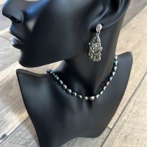 Earrings and pearl necklace bundle. 18” long necklace.